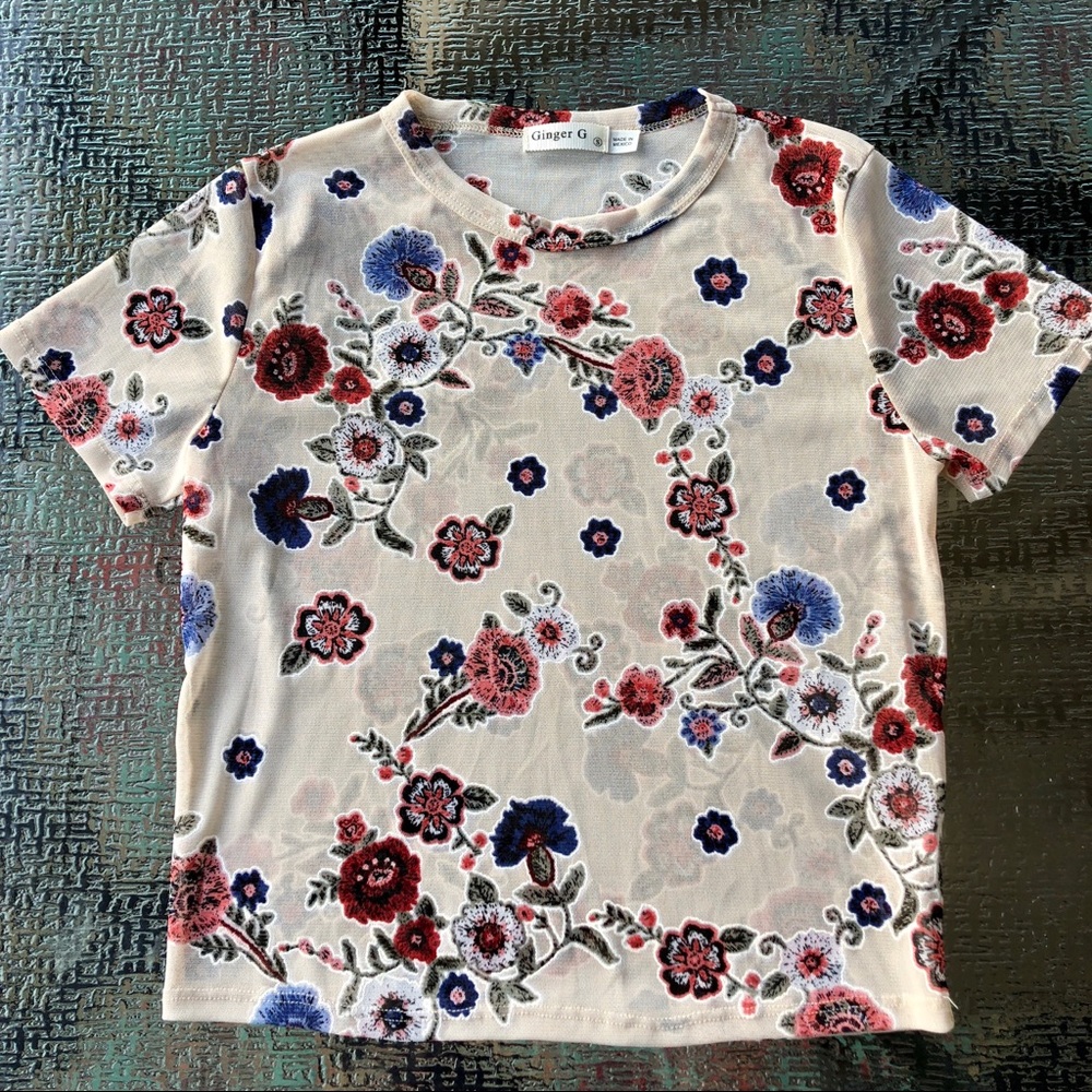 Floral Sheer Mesh Crop Top
